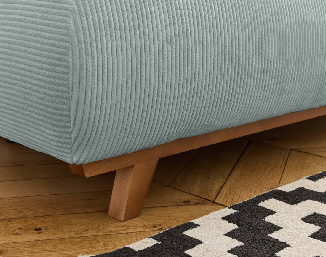 Canapé 3 places convertible avec coffre et grand pouf en velours côtelé Cristal