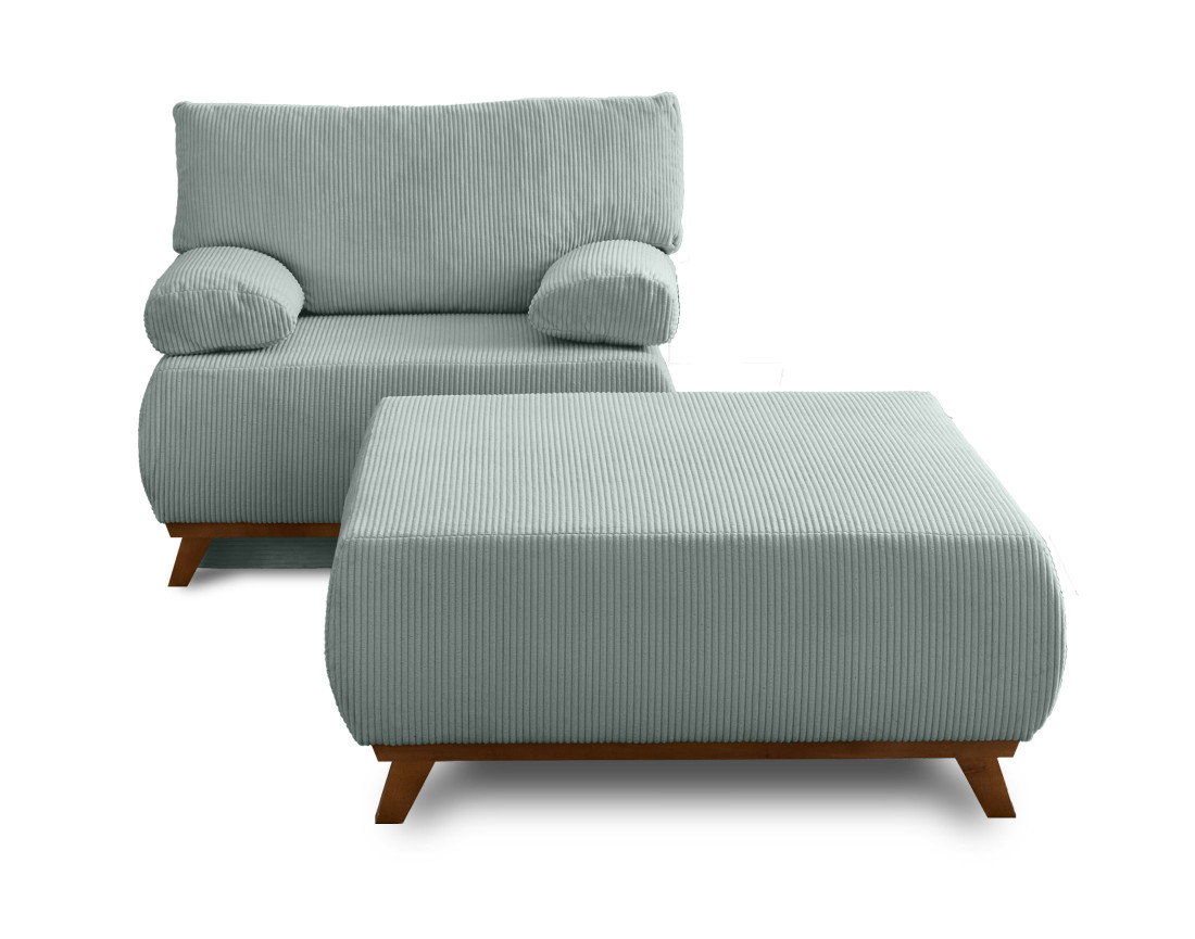 Fauteuil convertible avec coffre et grand pouf en velours côtelé Cristal