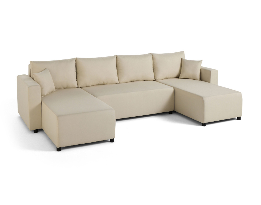 Canapé panoramique 7 places convertible avec coffre en tissu Regala