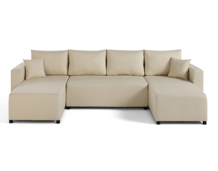 Canapé panoramique 7 places convertible avec coffre en tissu Regala