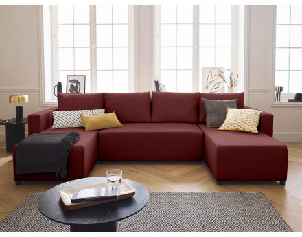 Canapé panoramique 7 places convertible avec coffre en tissu Regala