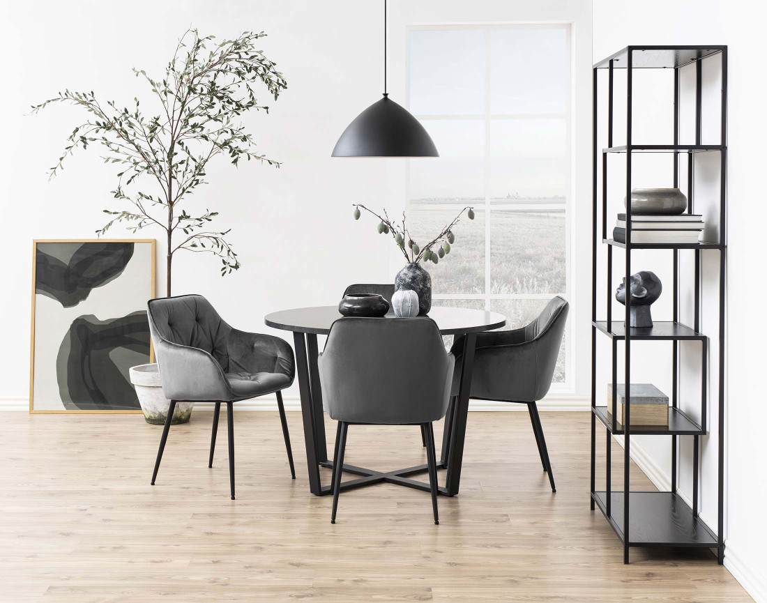 Table à manger ronde effet marbre noir 110 cm Aurora