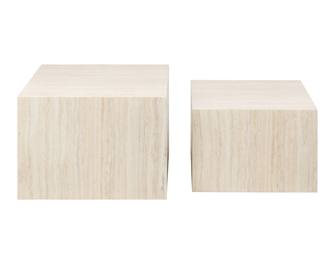 Lot de deux tables basses effet travertin 58 et 50 cm Pueblo