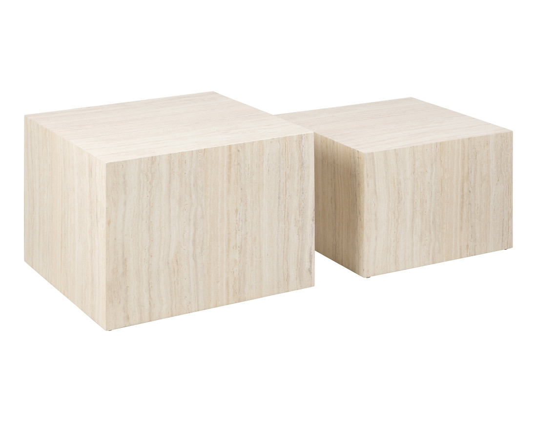 Lot de deux tables basses effet travertin 58 et 50 cm Pueblo