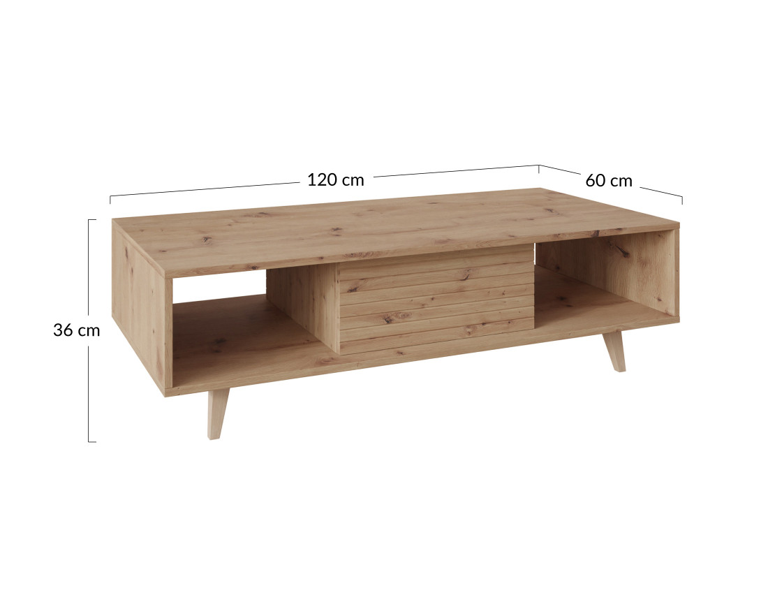 Table basse bois 2 niches 120cm Diego