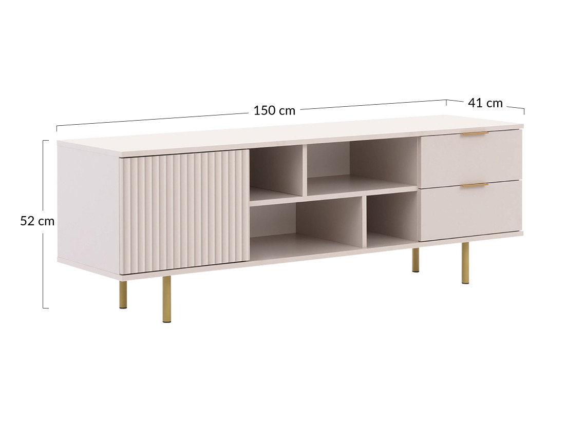 Meuble TV beige 4 niches et 2 portes 150cm Monica