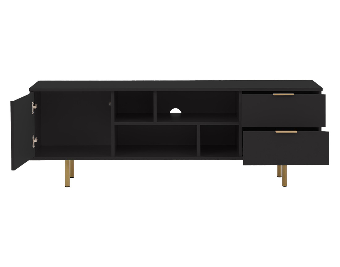Meuble TV noir 4 niches et 2 portes 150cm Monica