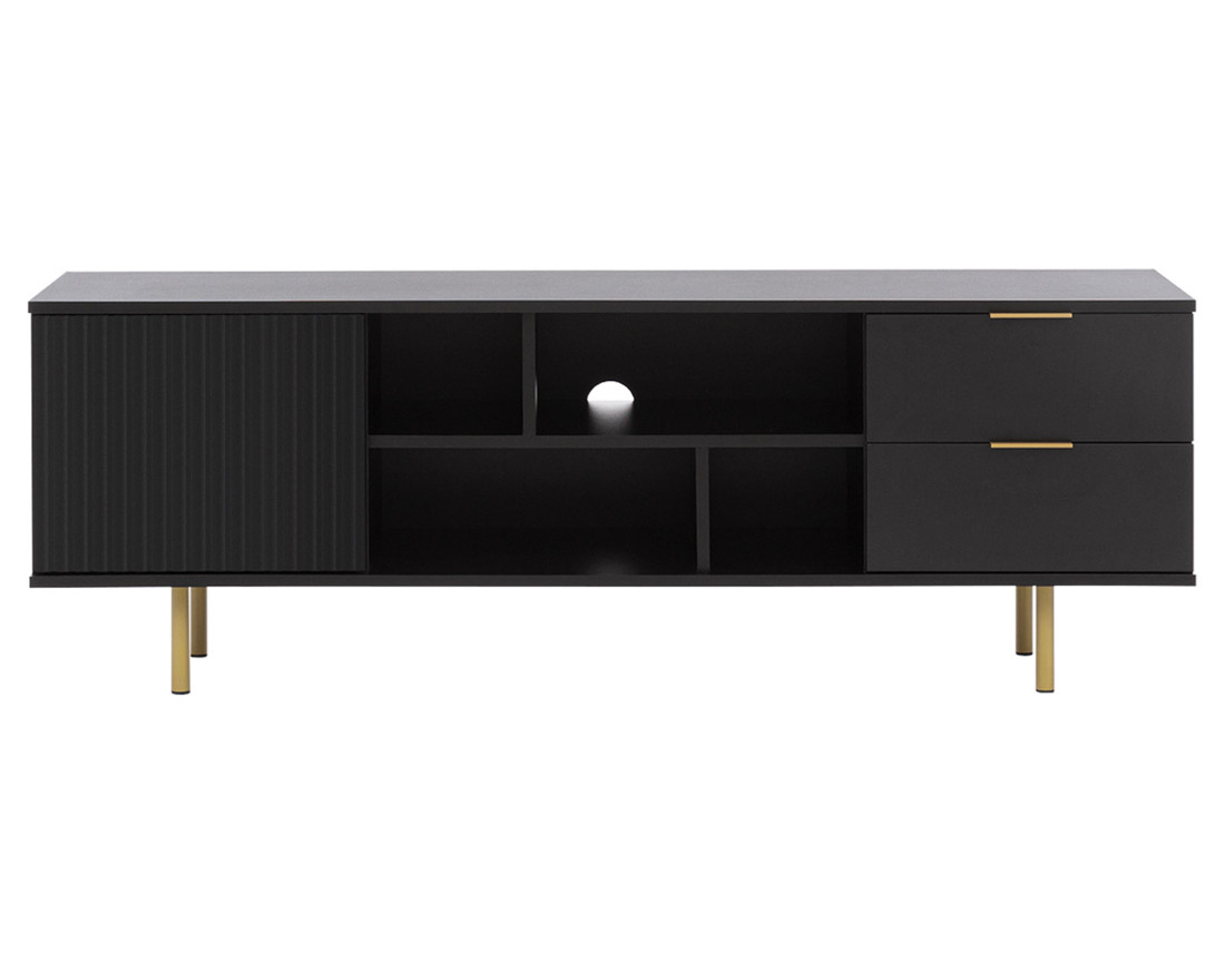 Meuble TV noir 4 niches et 2 portes 150cm Monica
