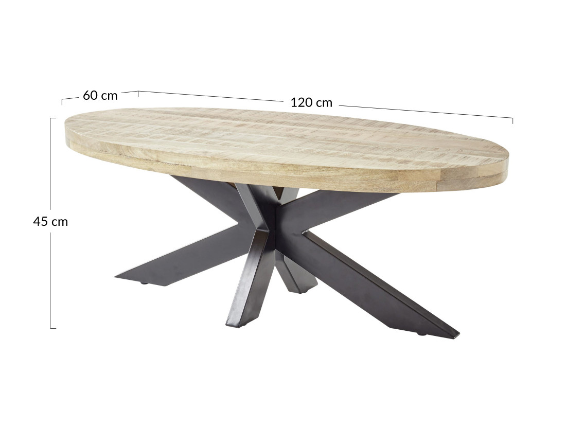 Table basse bois et noir 120cm Manzanilla