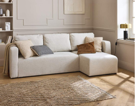 Canapé d'angle réversible 4 places convertible avec coffre en tissu texturé Canopy