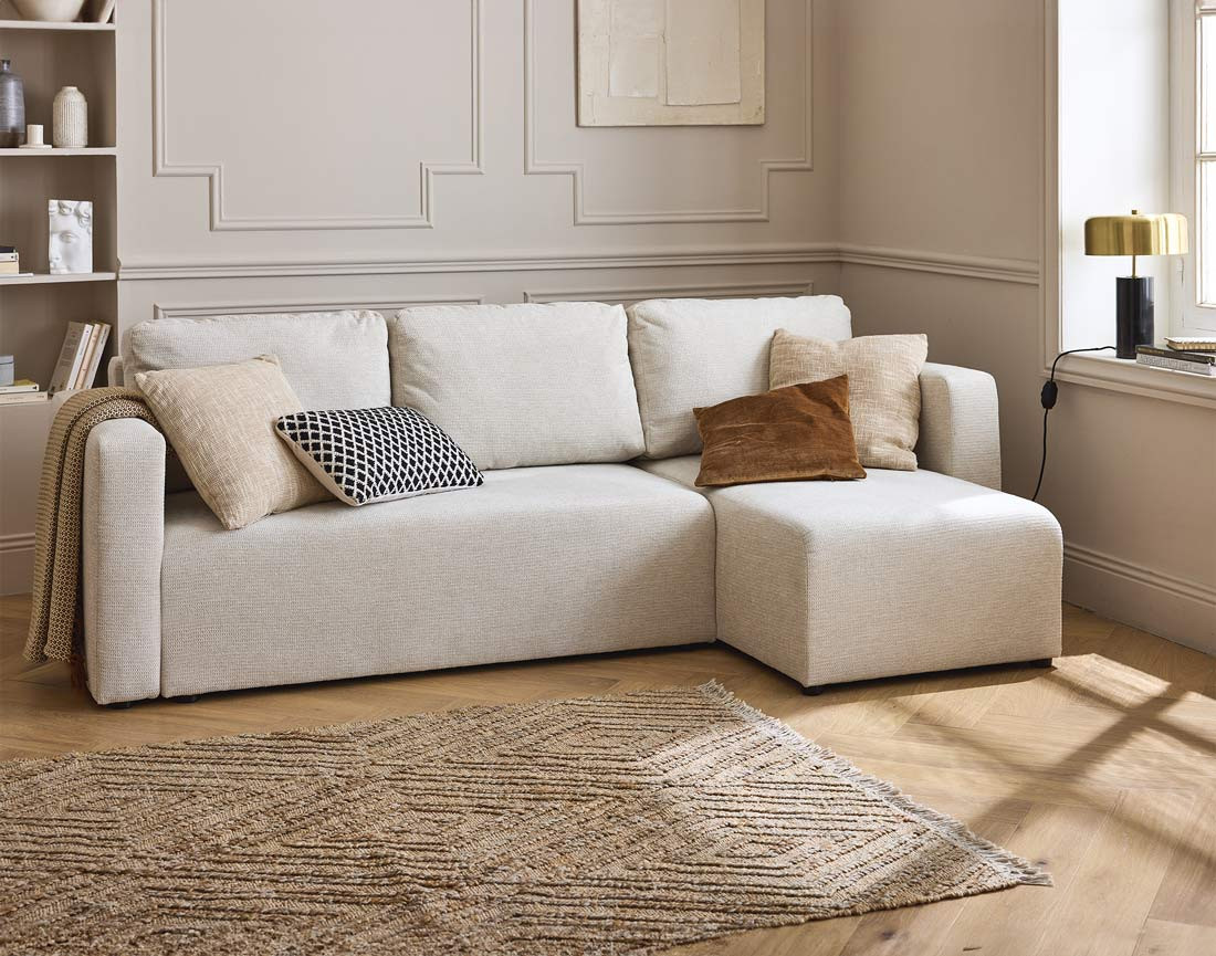 Canapé d'angle réversible 4 places convertible avec coffre en tissu texturé Canopy