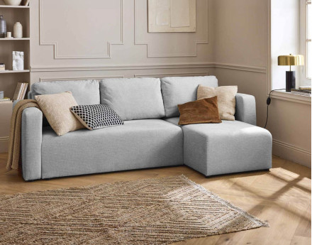 Canapé d'angle réversible 4 places convertible avec coffre en tissu texturé Canopy