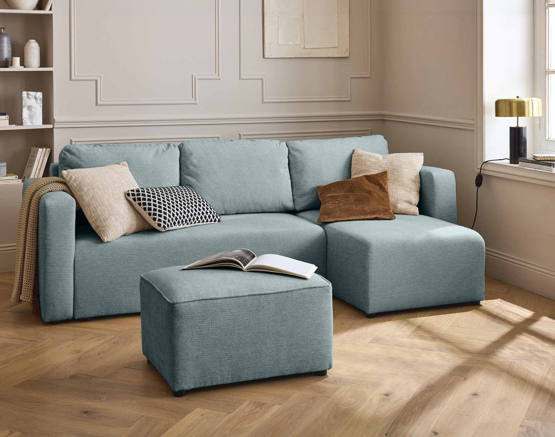 Canapé d'angle réversible 4 places convertible avec coffre en tissu texturé Canopy