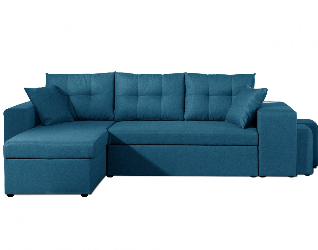 California - Canapé d'angle réversible et convertible avec coffre de rangement - 246x85x145cm - Bleu canard