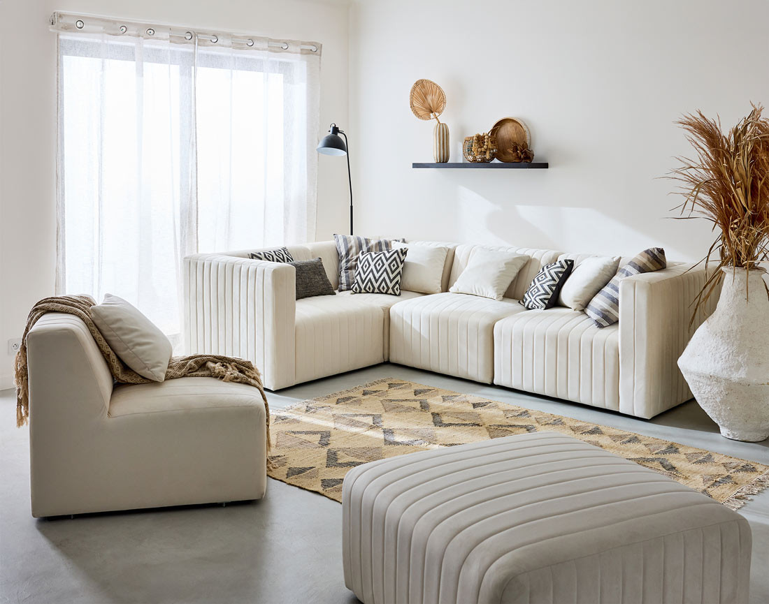 Module d'assise sans accoudoirs en velours Nova