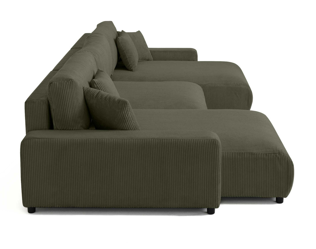 Canapé panoramique en U 7 places convertible avec coffre en velours côtelé Pivoine