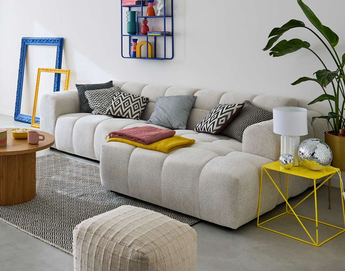 Canapé d'angle droit 4 places en tissu texturé Ray