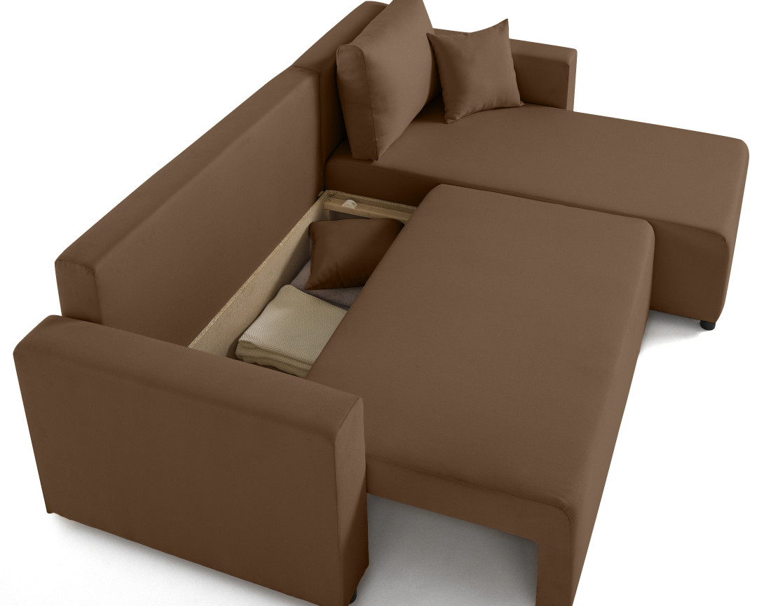 Canapé d'angle réversible 4 places convertible avec coffre en tissu Regala