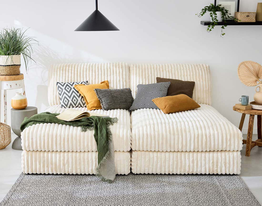 Canapé modulable 3 places en fausse fourrure côtelée Jasper