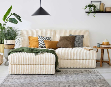 Canapé d'angle modulable 4 places en fausse fourrure côtelée Jasper