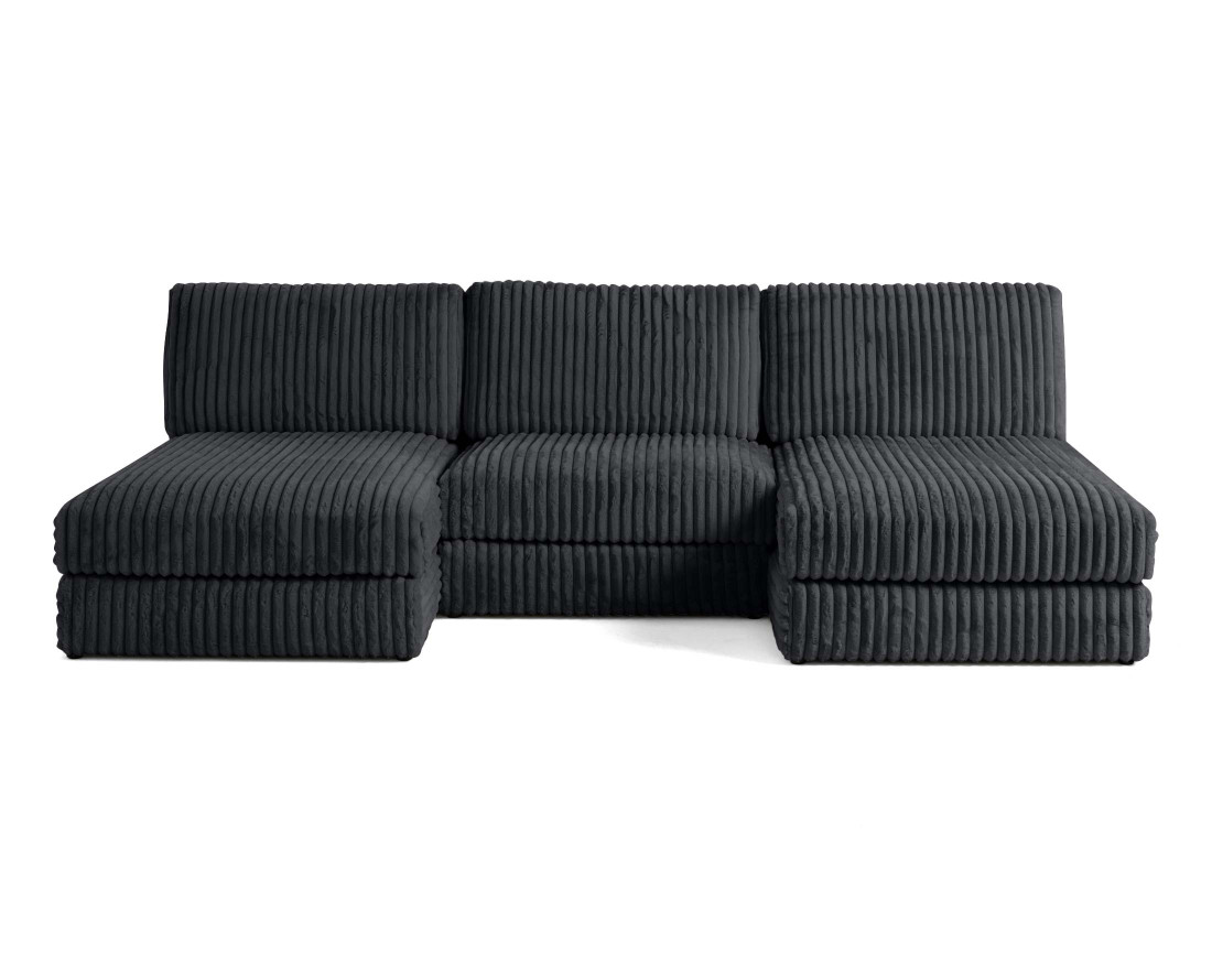 Canapé panoramique modulable en fausse fourrure côtelée