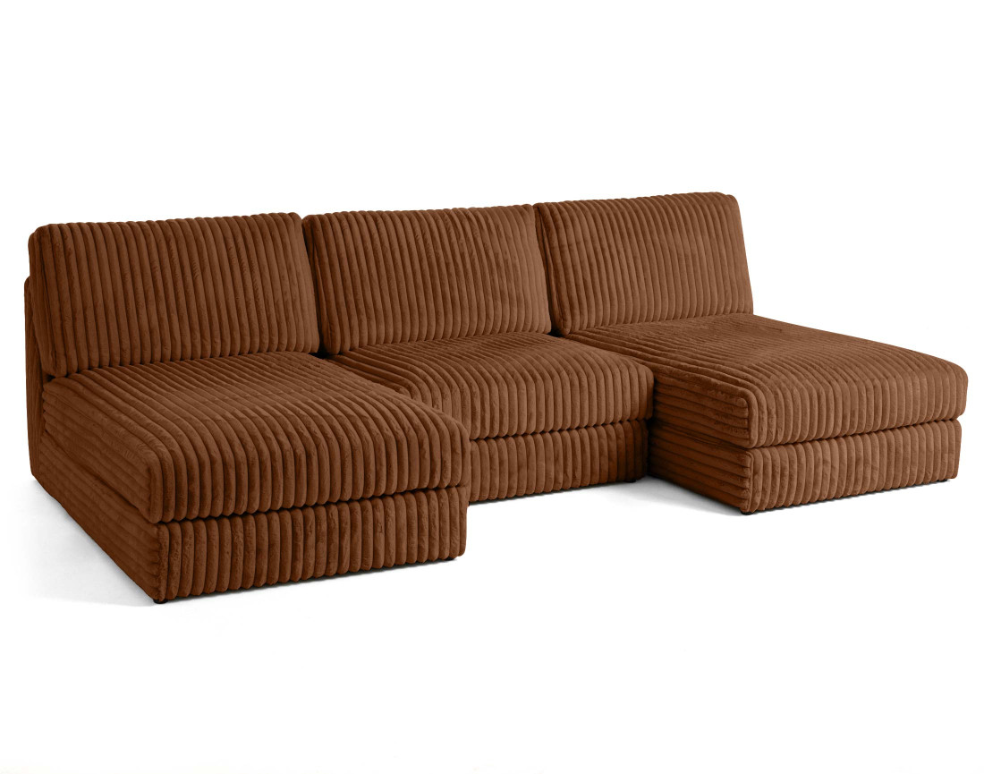 Canapé panoramique modulable en fausse fourrure côtelée