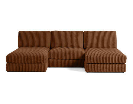 Canapé panoramique modulable en fausse fourrure côtelée