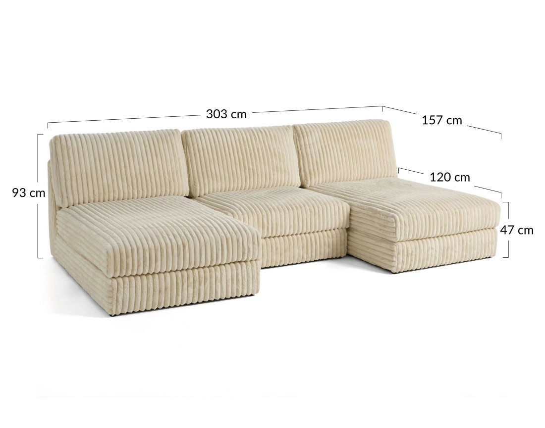 Canapé panoramique modulable en fausse fourrure côtelée