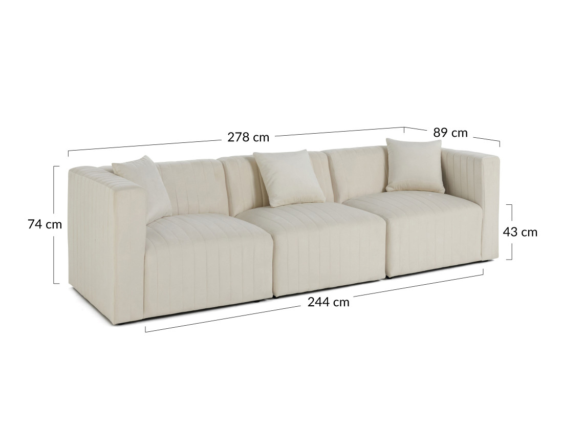 Canapé modulable 3 places en velours Nova
