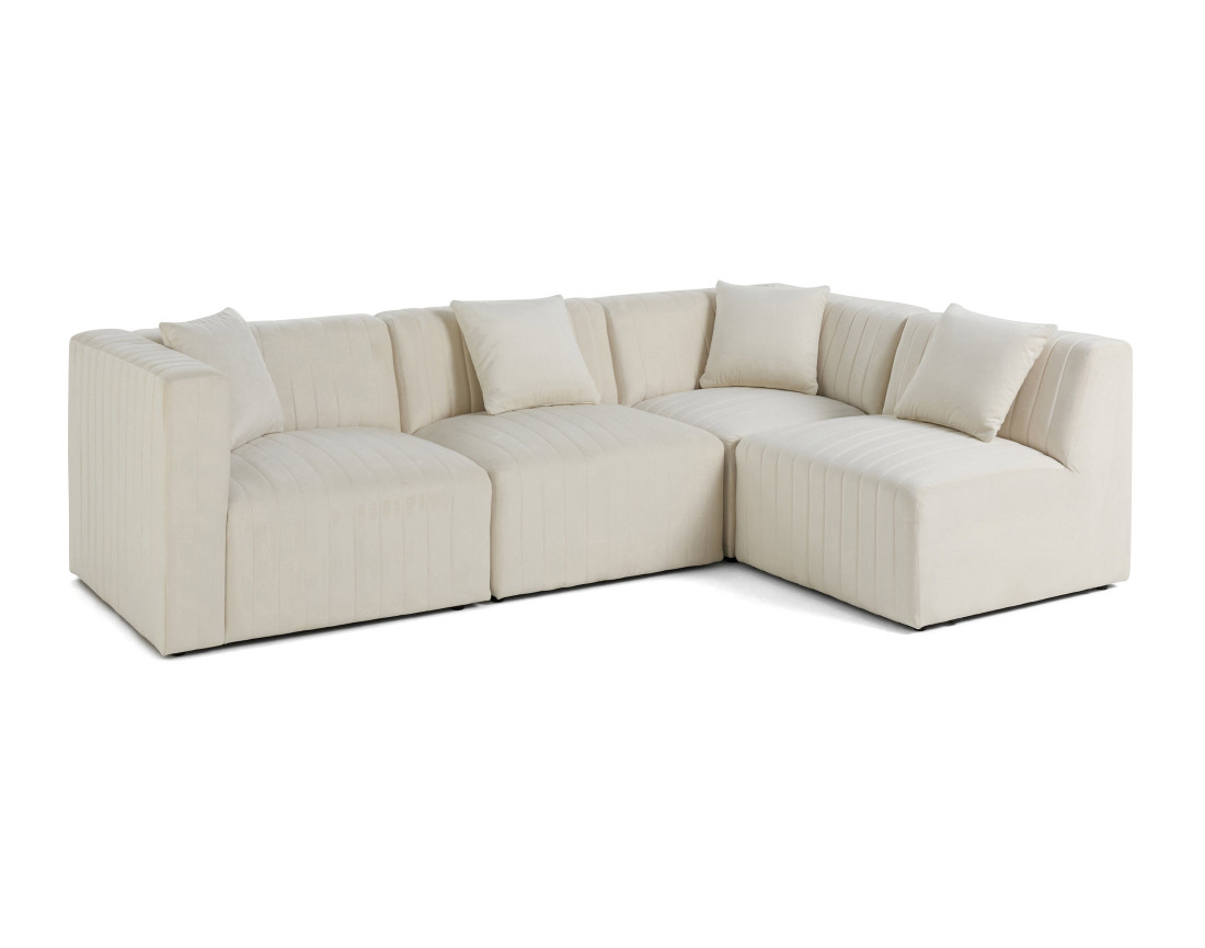 Canapé modulable d'angle droit 5 places avec pouf d'appoint en velours Nova