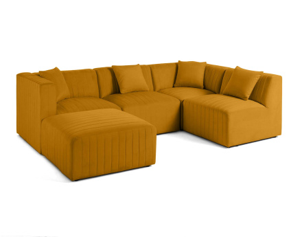 Canapé modulable d'angle droit 5 places avec pouf d'appoint en velours Nova