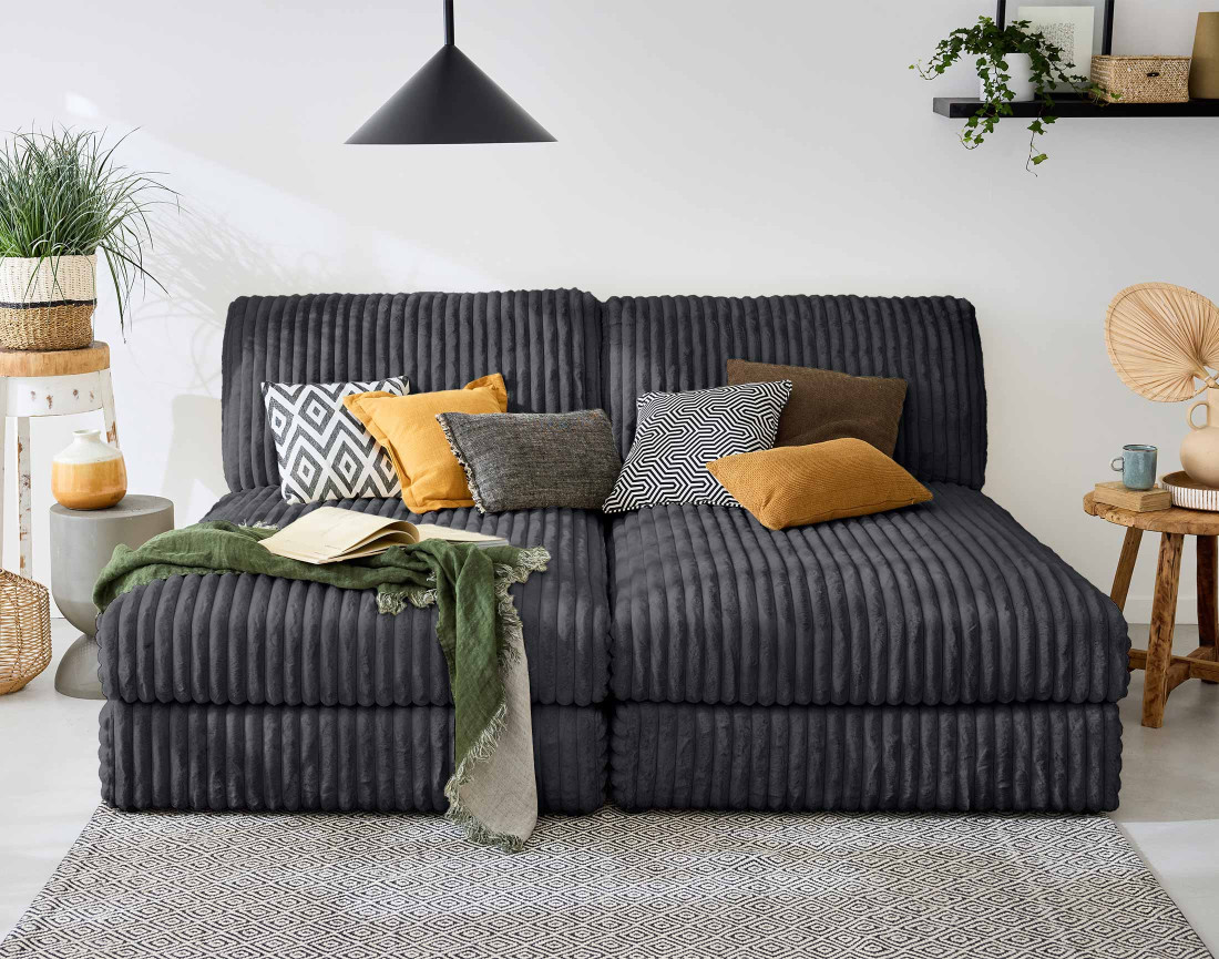 Canapé modulable 3 places en fausse fourrure côtelée Jasper