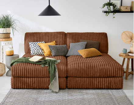 Canapé modulable 3 places en fausse fourrure côtelée Jasper