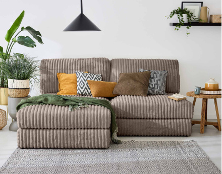 Canapé d'angle modulable 4 places en fausse fourrure côtelée Jasper