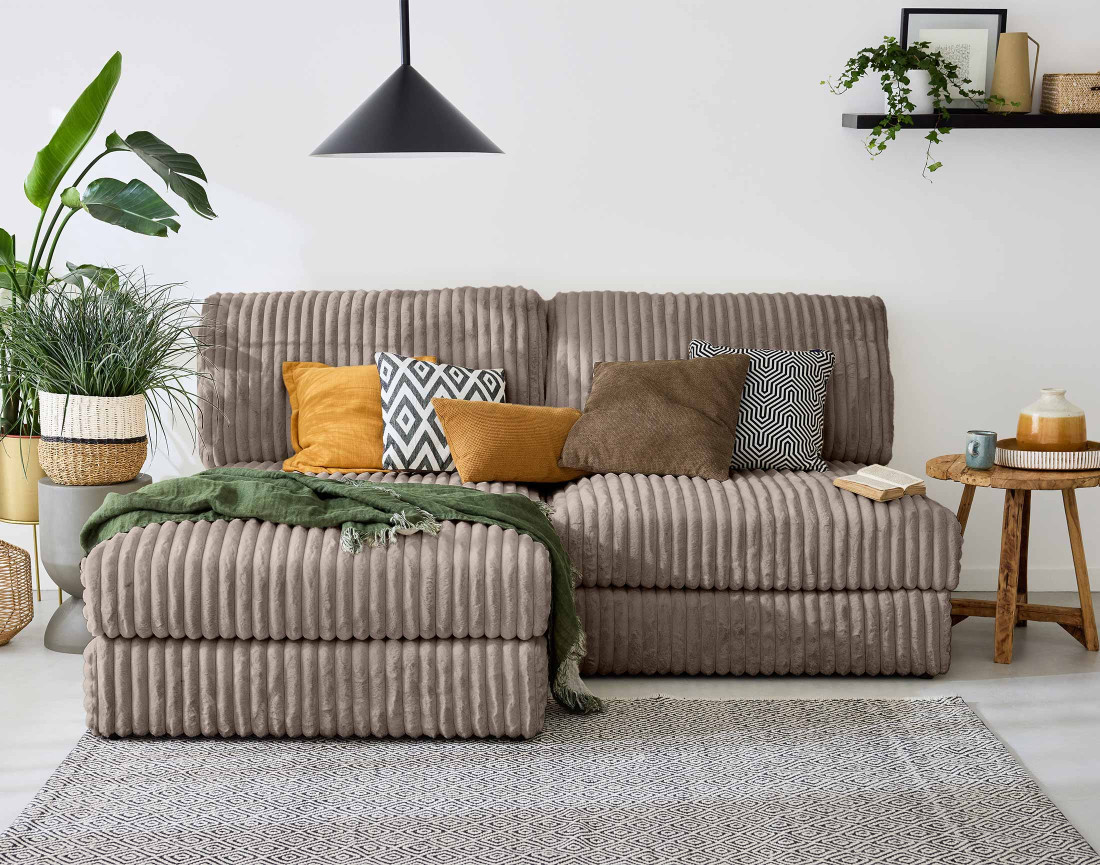 Canapé d'angle modulable 4 places en fausse fourrure côtelée Jasper