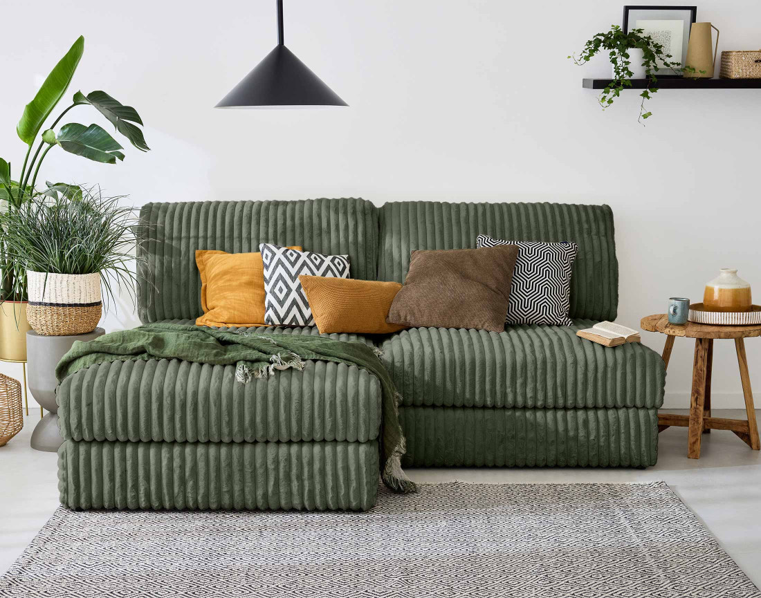 Canapé d'angle modulable 4 places en fausse fourrure côtelée Jasper