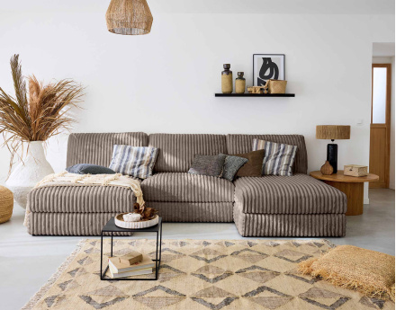 Canapé panoramique modulable en fausse fourrure côtelée