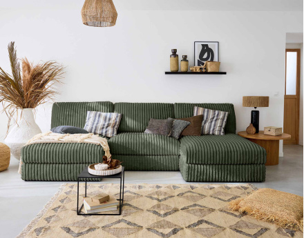 Canapé panoramique modulable en fausse fourrure côtelée