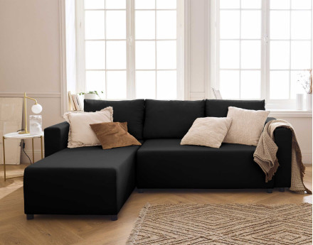 Canapé d'angle réversible 4 places convertible avec coffre en tissu Regala