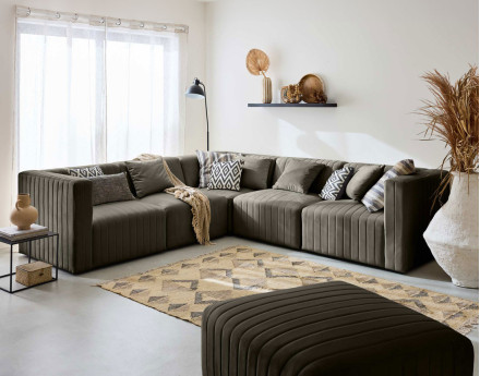 Canapé modulable d'angle réversible 6 places en velours Nova