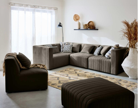 Canapé modulable d'angle réversible 6 places en velours Nova