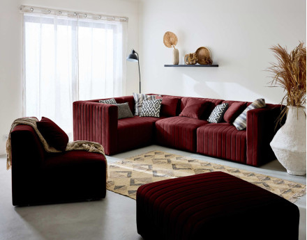 Canapé modulable d'angle réversible 6 places en velours Nova