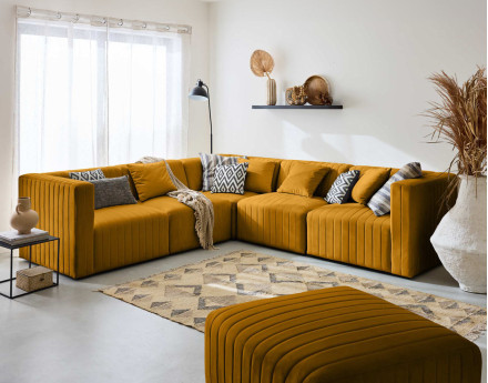 Canapé modulable d'angle réversible 6 places en velours Nova