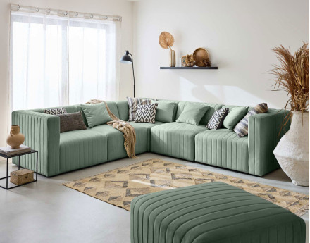 Canapé modulable d'angle réversible 6 places en velours Nova