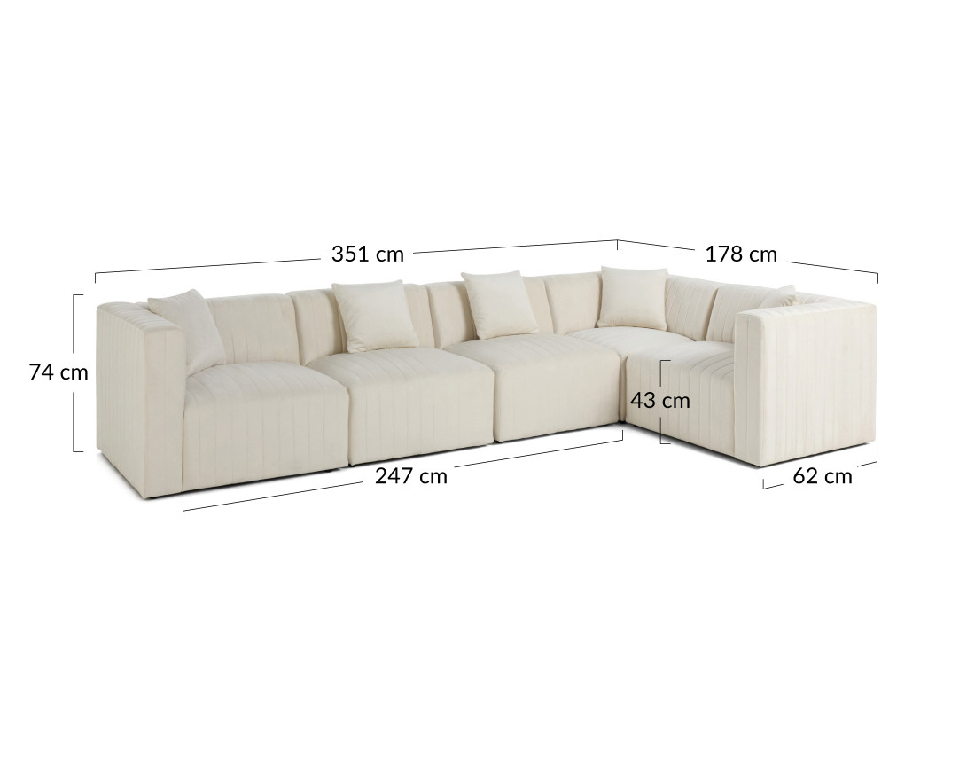 Canapé modulable d'angle réversible 6 places en velours Nova