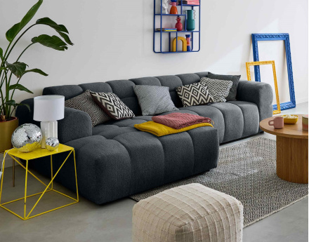 Canapé d'angle gauche 4 places en tissu texturé