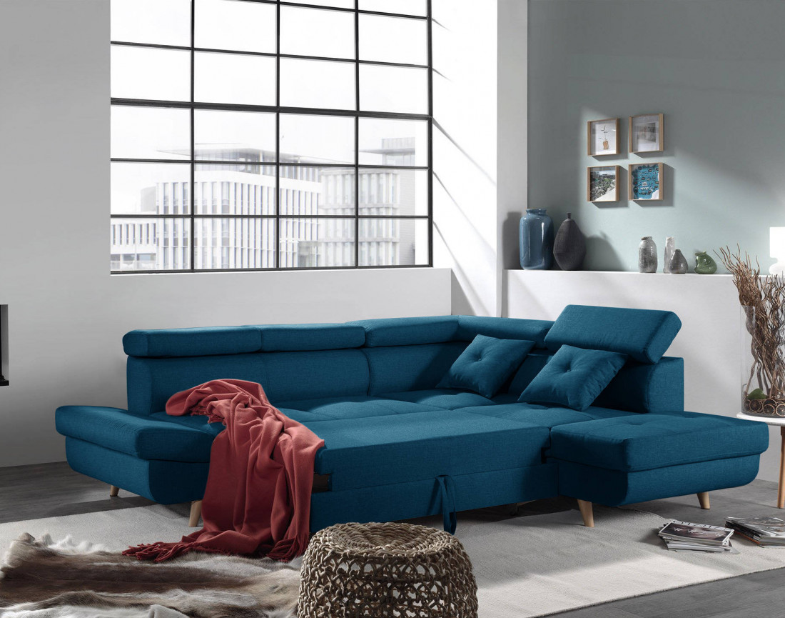 Linea - Canapé d'angle droit convertible scandinave - L 252 x P 190cm