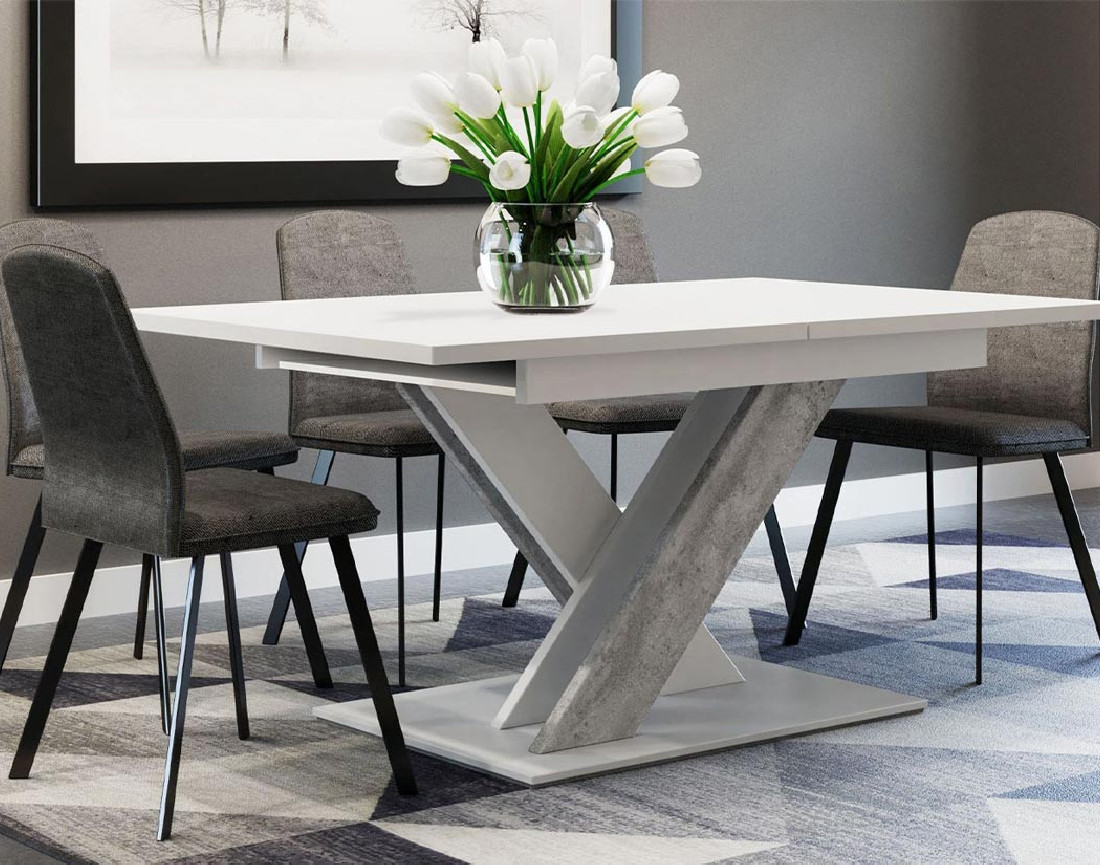 Table à manger extensible blanc et effet marbre 140 à 180 cm Buriti