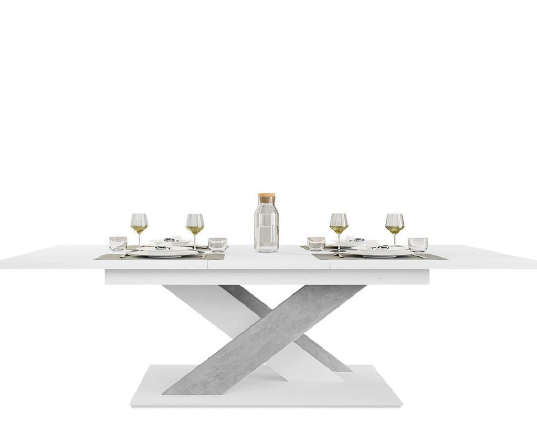 Table à manger extensible blanc et effet marbre 140 à 180 cm Buriti