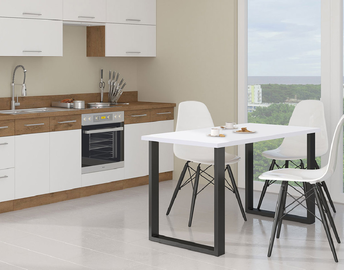 Table à manger blanche et pieds noirs 185cm Caronal